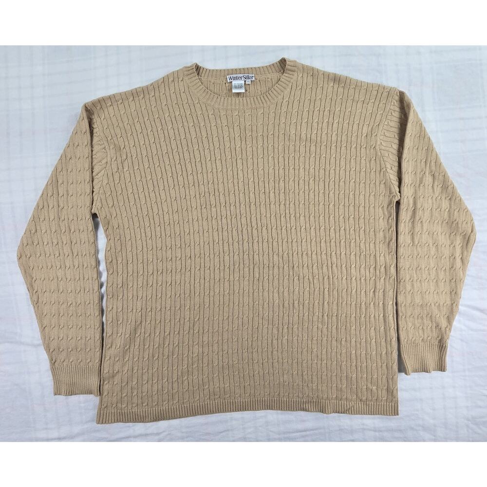 WinterSilks Sweater Women Cable Knit Silk Blend Crewneck Preppy Gold/Tan XXL 2XL